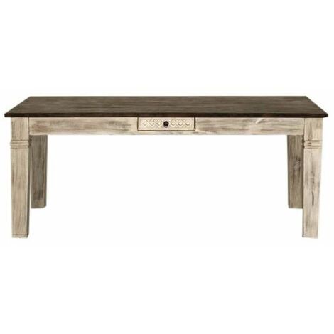 MASSIVMOEBEL24 Esstisch Mango / Akazie 150x90x76 weiß gewachst CASTLE-ANTIK #107 - weiß