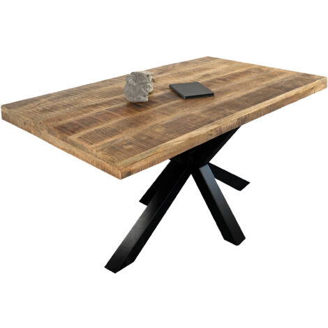 Esstisch Mango Massiv naturfarben 160 x 85 cm gerade Kanten Spider-Gestell schwarz RIO