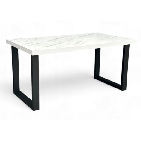 Esstisch Marmor Weiß 80x140-240 cm ausziehbar, Schwarz Metallbeine – Rechteckig