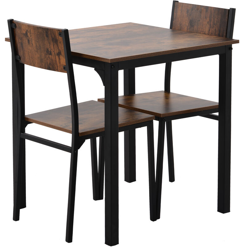 Esstisch mit 2 Stühlen, Esszimmergruppe aus Holz & Metall, Sitzgruppe Set für Wohnzimmer Bartisch Café (Rustikales Braun)