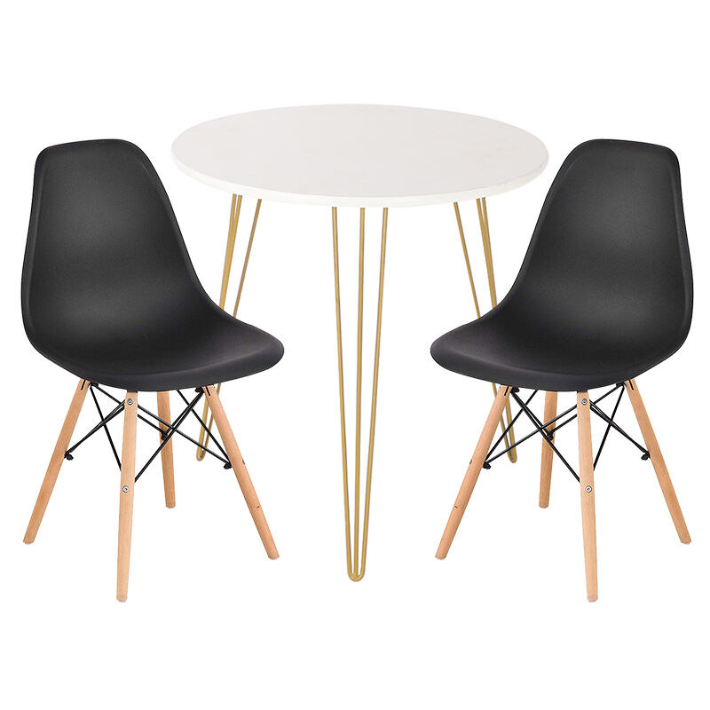 Wyctin - Esstisch mit 2 Stühlen Schwarz Esszimmer Essgruppe（Runde）50x50x60cm lässiger Tisch für Küche,Büro,Lounge