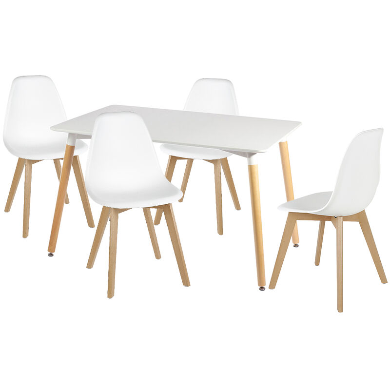 Wyctin - Esstisch mit 4 Stühlen Weiß Esszimmer Essgruppe 110x60x75cm für Esszimmer Essgruppe（Weiß）Esszimmerstuhl kunststoff
