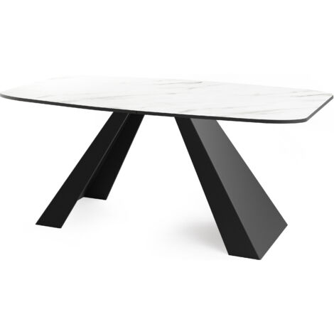 Esstisch Monte im Modern Stil, Rechteckiger Tisch - Ausziehbar von 160 cm bis 200 cm, Pulverbeschichtete Schwarze Metallbeine - 160 x 80 cm - Marmor Weiß