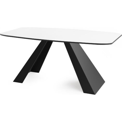 Esstisch Monte im Modern Stil, Rechteckiger Tisch - Ausziehbar von 160 cm bis 200 cm, Pulverbeschichtete Schwarze Metallbeine - 160 x 80 cm - Weiß