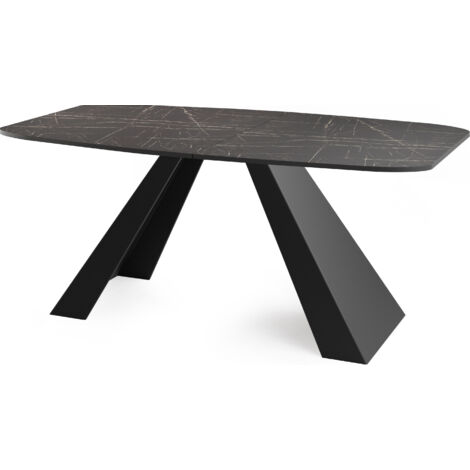 Esstisch Monte im Modern Stil, Rechteckiger Tisch - Ausziehbar von 180 cm bis 220 cm, Pulverbeschichtete Schwarze Metallbeine - 180 x 90 cm - Marmor Schwarz