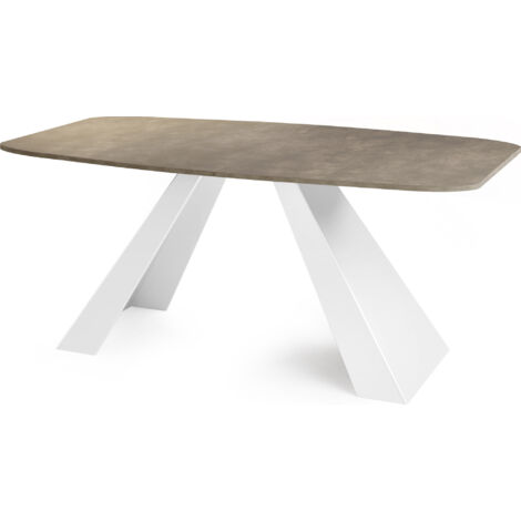 Esstisch Monte Weiß im Modern Stil, Rechteckiger Tisch - Ausziehbar von 160 cm bis 200 cm, Pulverbeschichtete Weiße Metallbeine - 160 x 80 cm - Chicago Beton Grau