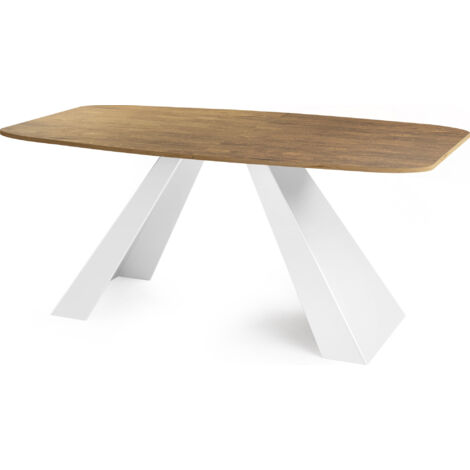 Esstisch Monte Weiß im Modern Stil, Rechteckiger Tisch - Ausziehbar von 160 cm bis 200 cm, Pulverbeschichtete Weiße Metallbeine - 160 x 80 cm - Lefkas Eiche