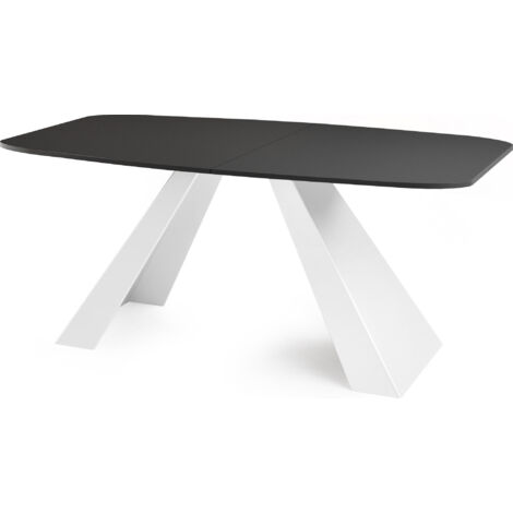 Esstisch Monte Weiß im Modern Stil, Rechteckiger Tisch - Ausziehbar von 160 cm bis 200 cm, Pulverbeschichtete Weiße Metallbeine - 160 x 80 cm - Schwarz