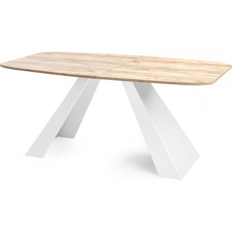 Esstisch Monte Weiß im Modern Stil, Rechteckiger Tisch - Ausziehbar von 180 cm bis 220 cm, Pulverbeschichtete Weiße Metallbeine - 180 x 90 cm - Craft Eiche