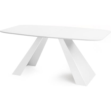 Esstisch Monte Weiß im Modern Stil, Rechteckiger Tisch - Ausziehbar von 180 cm bis 220 cm, Pulverbeschichtete Weiße Metallbeine - 180 x 90 cm - Weiß