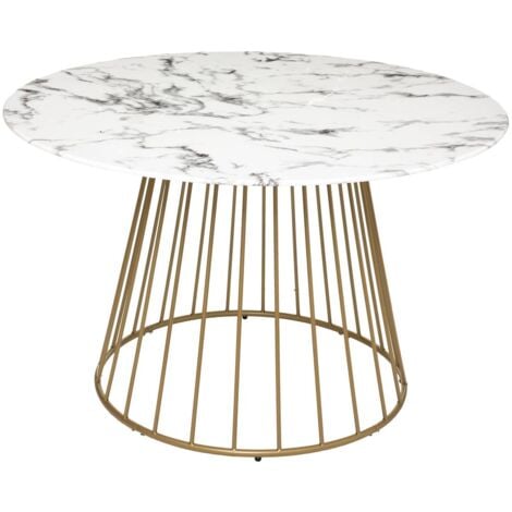 Esstisch Rayo - Platte aus gehärtetem Glas in Marmoroptik - weiß D. 120 cm - Atmosphera créateur d'intérieur