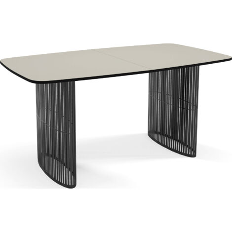 Esstisch Rechteckig Ausziehbar mit Lamellen im Loft-Stil – 180 bis 260 cm – Schwarzen Metallbeinen, Abgerundeten Ecken – für 10-14 Personen – Beige Cashmere