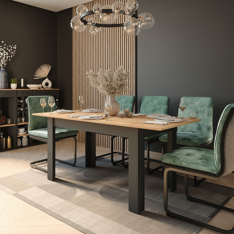 Esstisch Repose, Anthrazit/goldkraft Eiche, 180 X 80 Cm Ausziehbar, Vicco