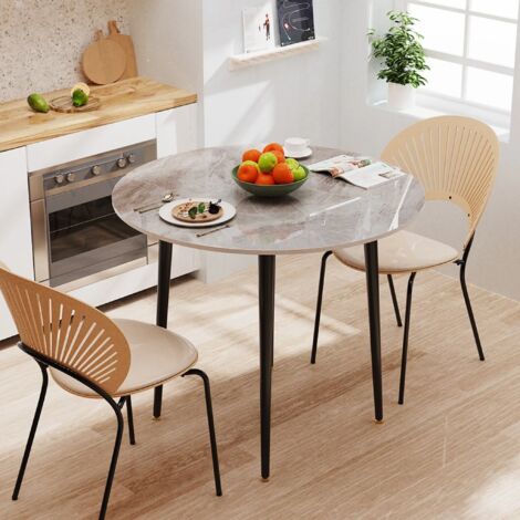 Esstisch Rund 80 cm Marmor Esszimmertisch Küchentisch Restaurant Tisch, Grau Marmor Optik Tisch