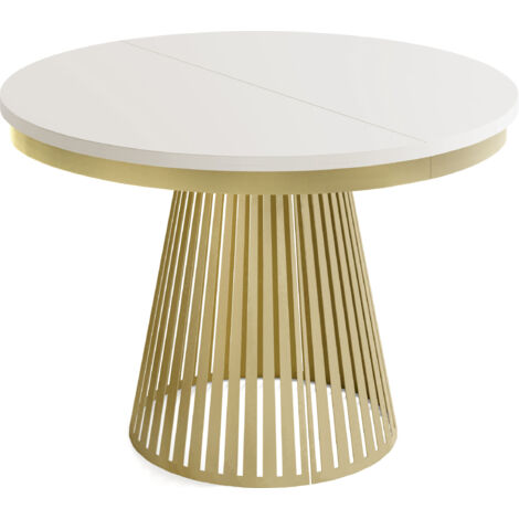 Esstisch Rund Ausziehbar mit Lamellen im Loft-Stil – 100 cm – Industrieller Tisch mit Metallbeinen in Gold, Platzsparend für Wohnzimmer – Beige-Grau Kaschmir