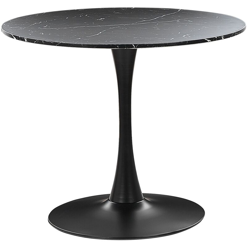 Beliani - Esszimmertisch Schwarz Marmor Optik Rund 90 Cm Mdf-platte Metall Modern
