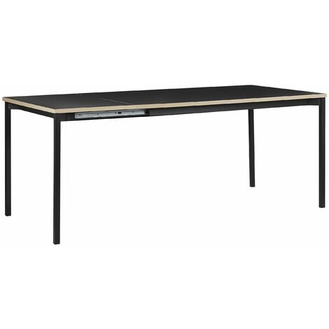 Esstisch Schwarz Stahlgestell 140/190x90 cm ausziehbar für 6 Personen mit MDF-Platte in Holzoptik rechteckig Wohn-Küche Esszimmer Wohnzimmer