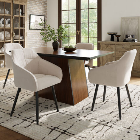 Esstisch-Set (5-teilig), Esstisch und 4 Stühle 138,5 x 80 cm, moderner Esstisch mit Holzmaserungsmuster, Küchen-Esstisch und Wohnzimmer, beige Samt-Esszimmerstühle mit Beinen aus Massivholz