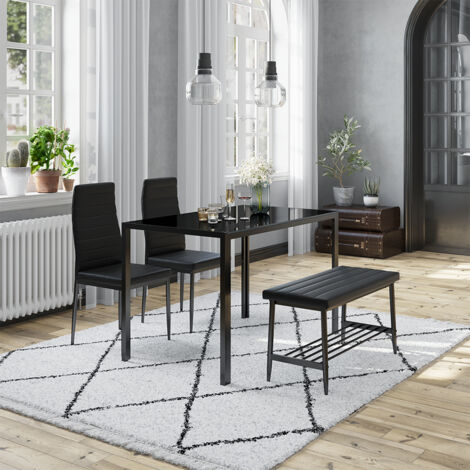 Esstisch-Set Grand, Schwarz, 120 x 70 cm 4-teiliges Set, Vicco