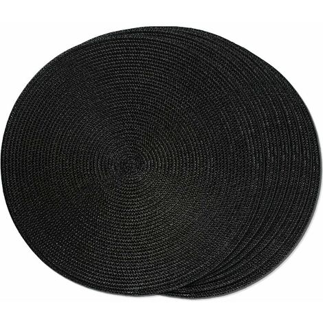 Esstisch-Set mit 6 schwarzen runden geflochtenen Tischsets für Esstische, rutschfeste, waschbare, gewebte Tischsets, 38 cm – Schwarz