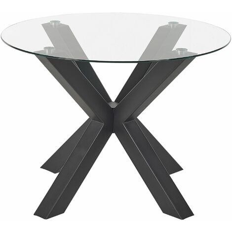 Esstisch Transparent Glas Tischplatte rund ⌀ 100 cm mit Metallbeinen Schwarz Modern Industrie Design Esszimmer Küche Wohnküche