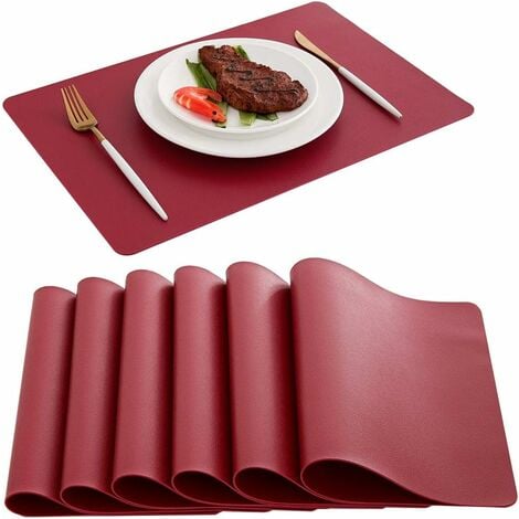 Esstisch-Valentinstag-Tischsets, rotes Tischset, Leder-Tischset, 6er-Set, moderne Tischsets für den Außenbereich, hitzebeständig, leicht zu reinigen, waschbar, wasserdicht und waschbar