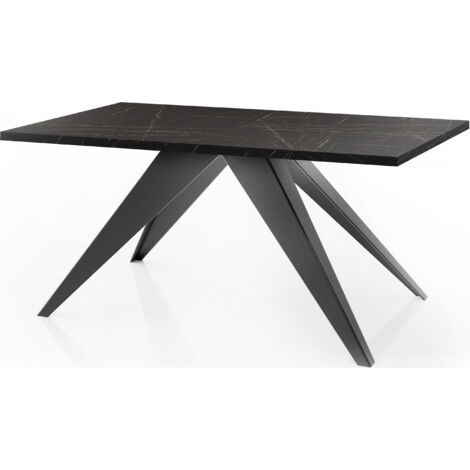 Esstisch Vance im Modern Still, Rechteckig Tisch - Ausziehbar von 140 cm bis 240 cm, Pulverbeschichtete Schwarze Metallbeine - 140 x 80 cm - Marmor Schwarz