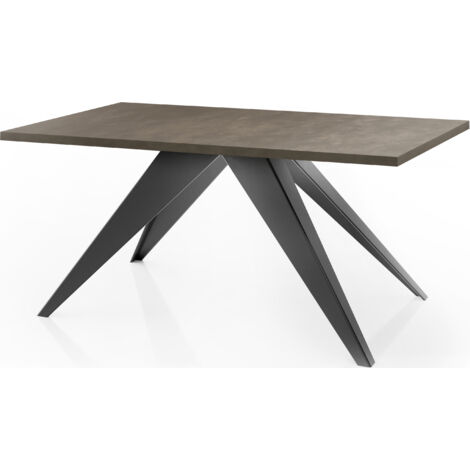 Esstisch Vance im Modern Still, Rechteckig Tisch - Ausziehbar von 140 cm bis 240 cm, Pulverbeschichtete Schwarzen Metallbeine - 140 x 80 cm - Chicago Beton Grau