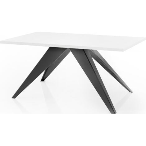 Esstisch Vance im Modern Still, Rechteckig Tisch - Ausziehbar von 140 cm bis 240 cm, Pulverbeschichtete Schwarzen Metallbeine - 140 x 80 cm -  Weiß