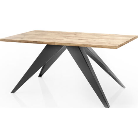 Esstisch Vance im Modern Still, Rechteckig Tisch - Ausziehbar von 160 cm bis 260 cm, Pulverbeschichtete Schwarzen Metallbeine - 160 x 90 cm -  Craft Eiche