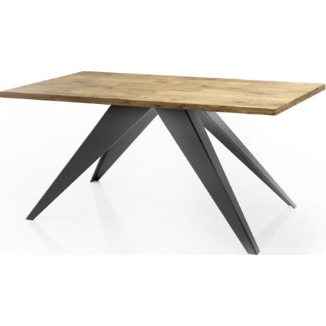 Esstisch Vance im Modern Still, Rechteckig Tisch - Ausziehbar von 160 cm bis 260 cm, Pulverbeschichtete Schwarzen Metallbeine - 160 x 90 cm -  Lancelot Eiche