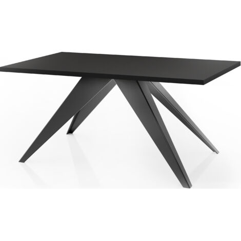 Esstisch Vance im Modern Still, Rechteckig Tisch - Ausziehbar von 160 cm bis 260 cm, Pulverbeschichtete Schwarzen Metallbeine - 160 x 90 cm -  Schwarz