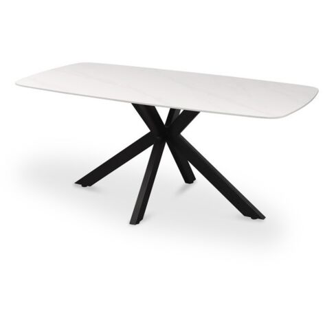 Esstisch VINCI Länge 180cm mit 10mm dicker Steinplatte in weißer Marmoroptik