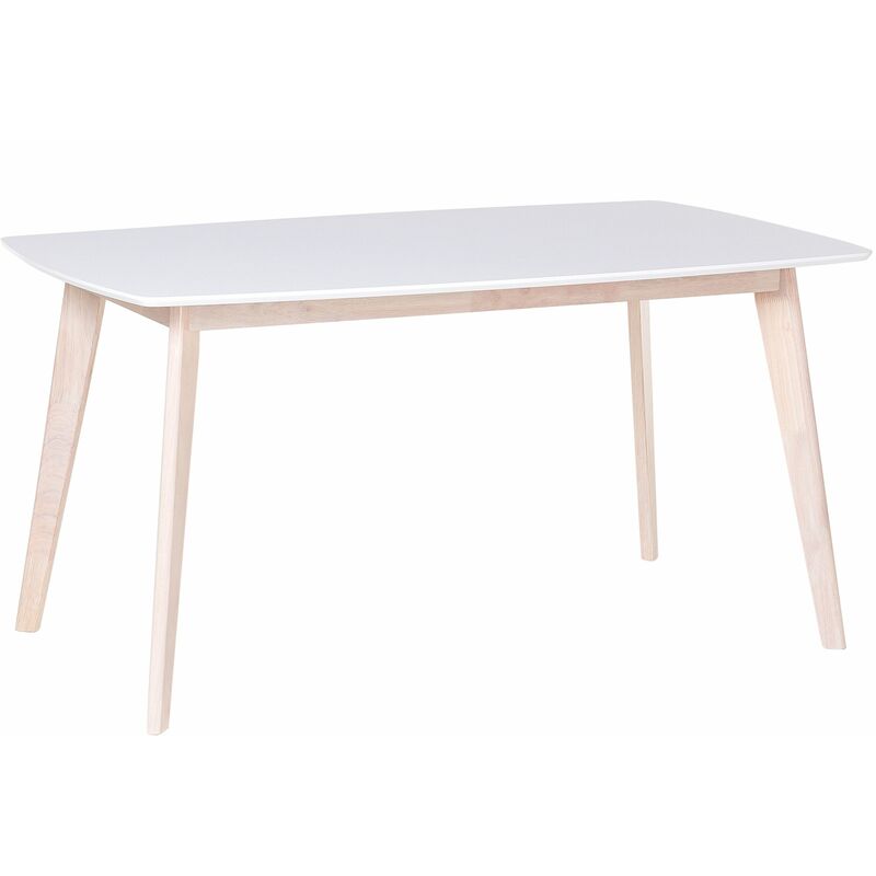 Esstisch Weiß mit Braun 90 x 150 cm MDF Tischplatte Matt Rechteckig Modern Landhausstil - Weiß