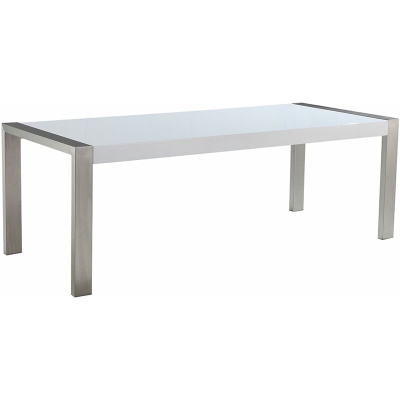 Esstisch Weiß mit Silber 90 x 220 cm Edelstahl Glänzend Gebürstet Rechteckig Elegant Modern - Weiß