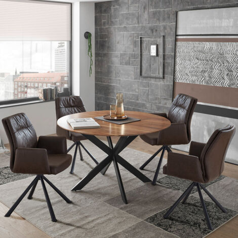 Esstischgruppe 5-teilig, Massivholztisch rund 130cm, inkl. 4 Stühle, NEWBURGH-119