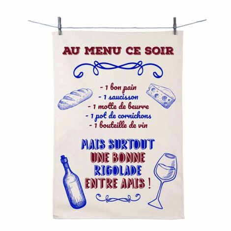 Essuie main - Au menu ce soir - en coton décoré