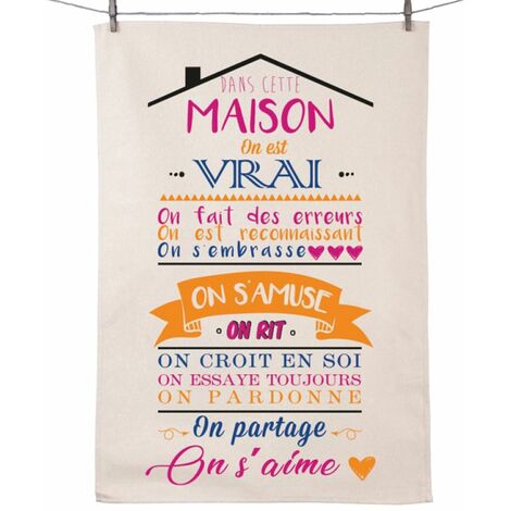 Essuie main - Dans cette maison - en coton décoré