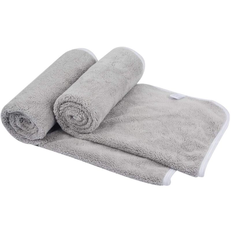 Essuie Main Microfibre Serviettes à Main 35x75cm, Lot de 2, Gris Clair