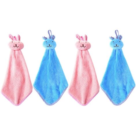 Essuie-Mains à Suspendre pour Cuisine Serviette à Main en Velours Corail ,Essuie-Mains Lavables,Lot de 4