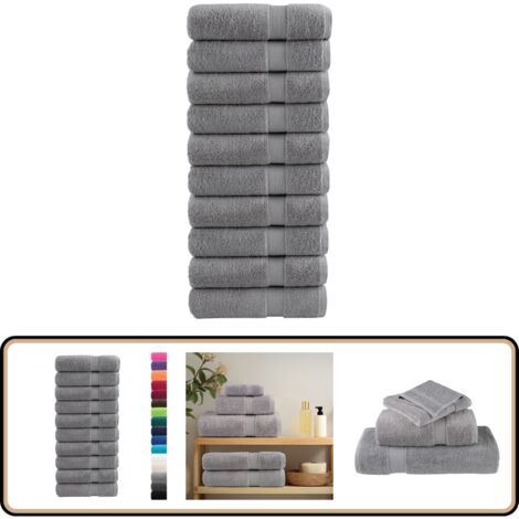 Essuie-mains de qualité supérieure SOLUND 10 pcs gris 600 g/m² - Essuie Mains - Serviette Main - Serviettes De Toilette - Textile Maison - Linge De Maison