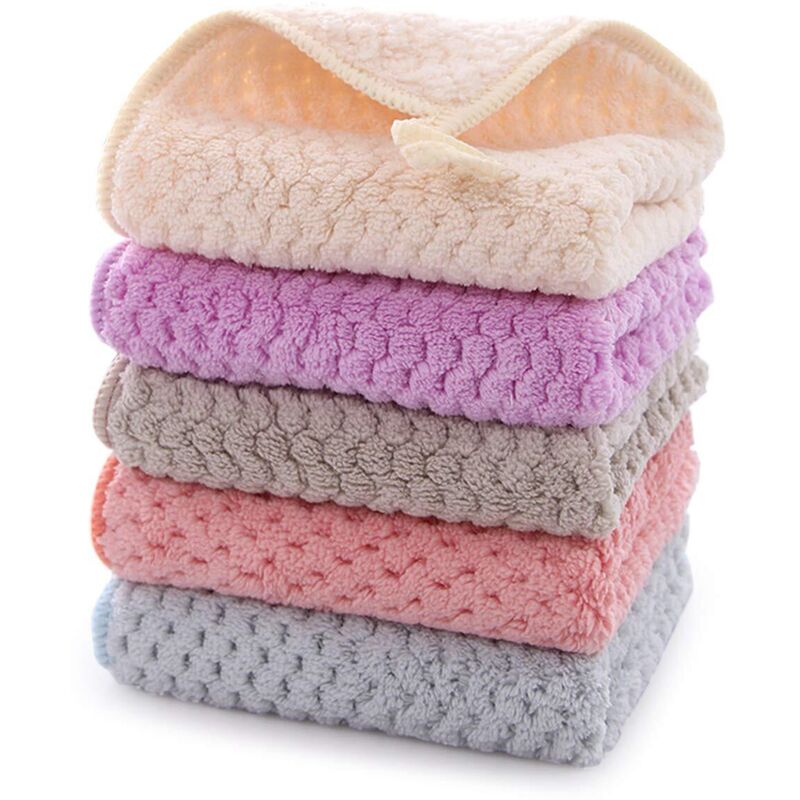 Beijiyi - essuie-mains-ensemble de 5 serviettes de cuisine-serviette suspendue en molleton de corail-boucle de bande à séchage rapide super absorbante