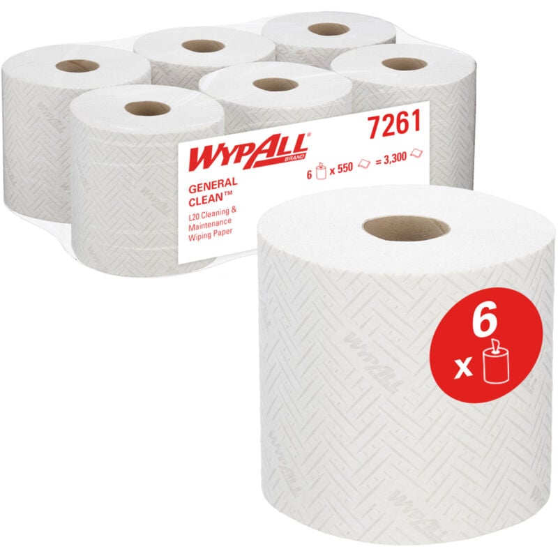 Kimberly-clark - Essuie-tout Kimberly Clark wypall Rouleau Blanc, 550 essuyeurs ( Prix pour Boîte de 6 )