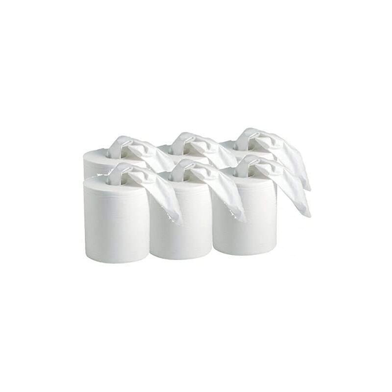 Essuyage papier bobine essuie main blanche pure ouate 450 f - paquet de 6 bobines à dévidage central ou extérieur