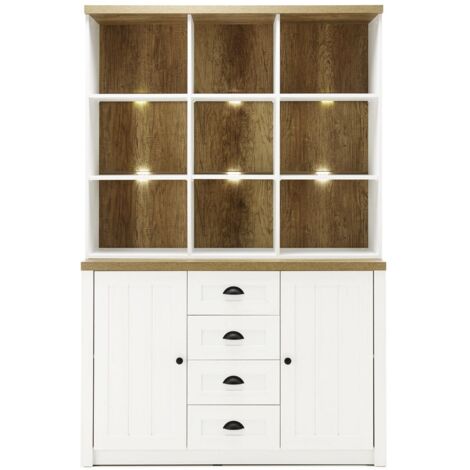 Esszimmer Buffetschrank im Landhausstil PISA-61 in Pinie weiß und Eiche hell, B/H/T: 130/198/43cm