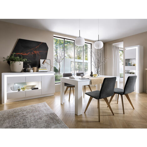 Esszimmer Komplett Set mit Auszugstisch (140/180cm) und indirekter Beleuchtung in weiß Hochglanz LYNDHURST-129