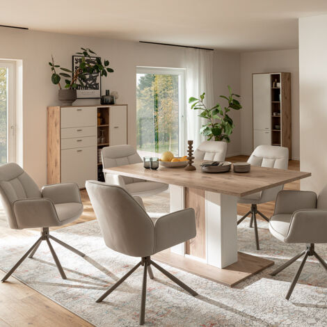 Esszimmer Komplett-Set mit Esstisch, Eiche und weiß, Modern, 3-teilig - SAGUNTO-05