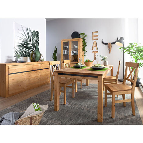 Esszimmer Massivholz Set WILSON-69 in Kiefer massiv eichefarbig