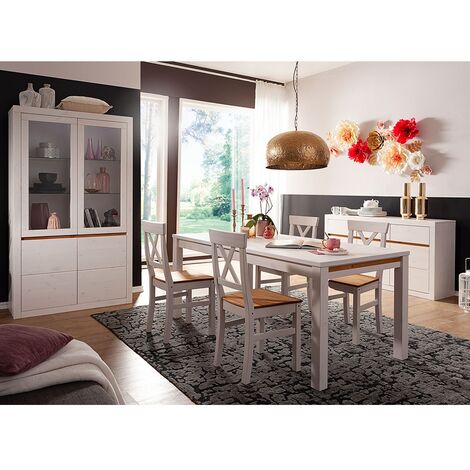 Esszimmer Massivholz Set WILSON-69 in Kiefer massiv weiß