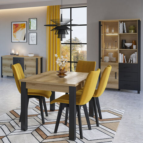 Esszimmer Möbel Set in Grand Natural Oak Nb. mit schwarz supermatt ORADEA-83